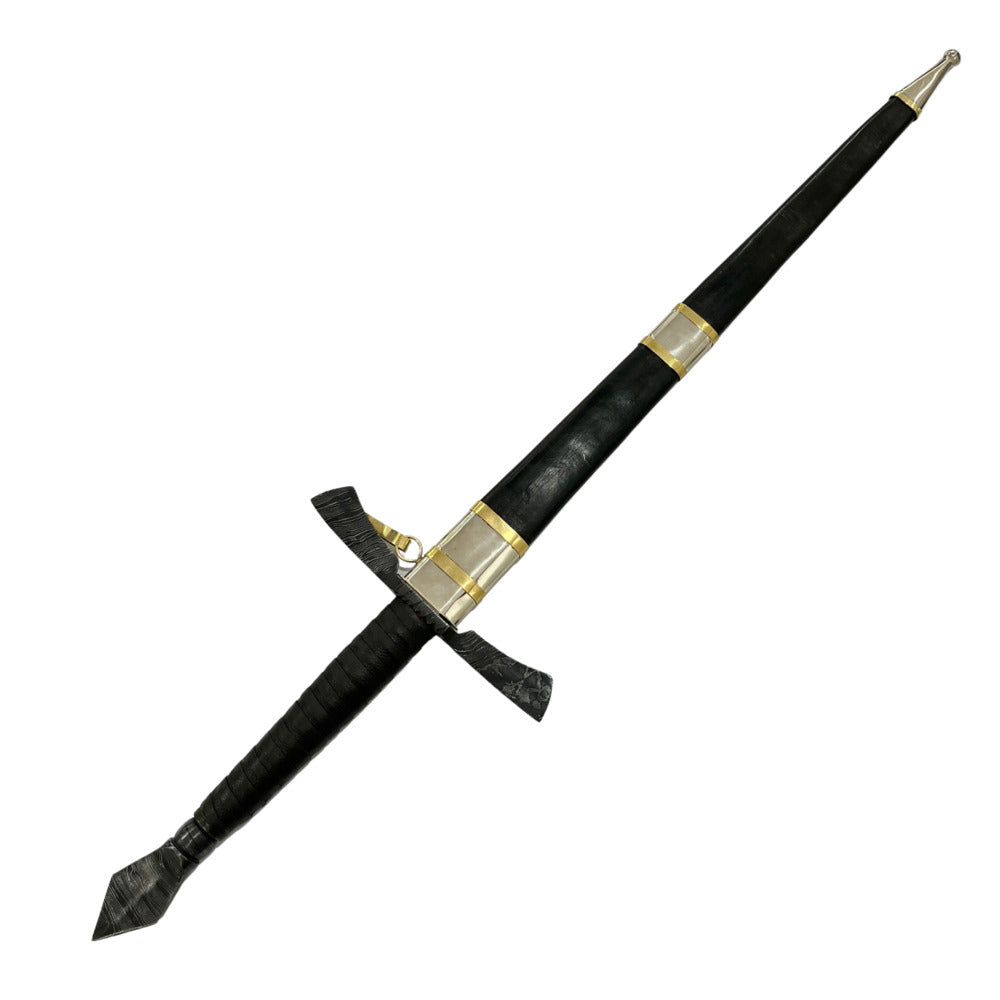 Espada Templária integral 24"Forjada em aço San Mai, com guarda em aço damasco.