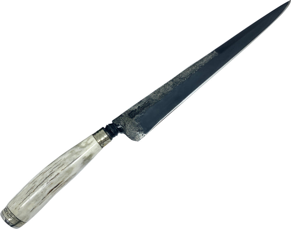 Faca Gaúcha integral 8'' em aço carbono, cabo em chifre de cervo, brutforj fosfatizado