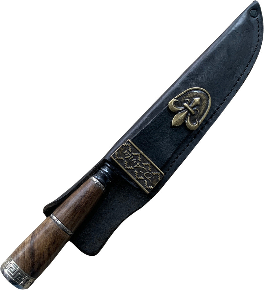 Faca Churrasco Torneada 8" em aço carbono, cabo em madeira com anel no meio, brutforj fosfatizado