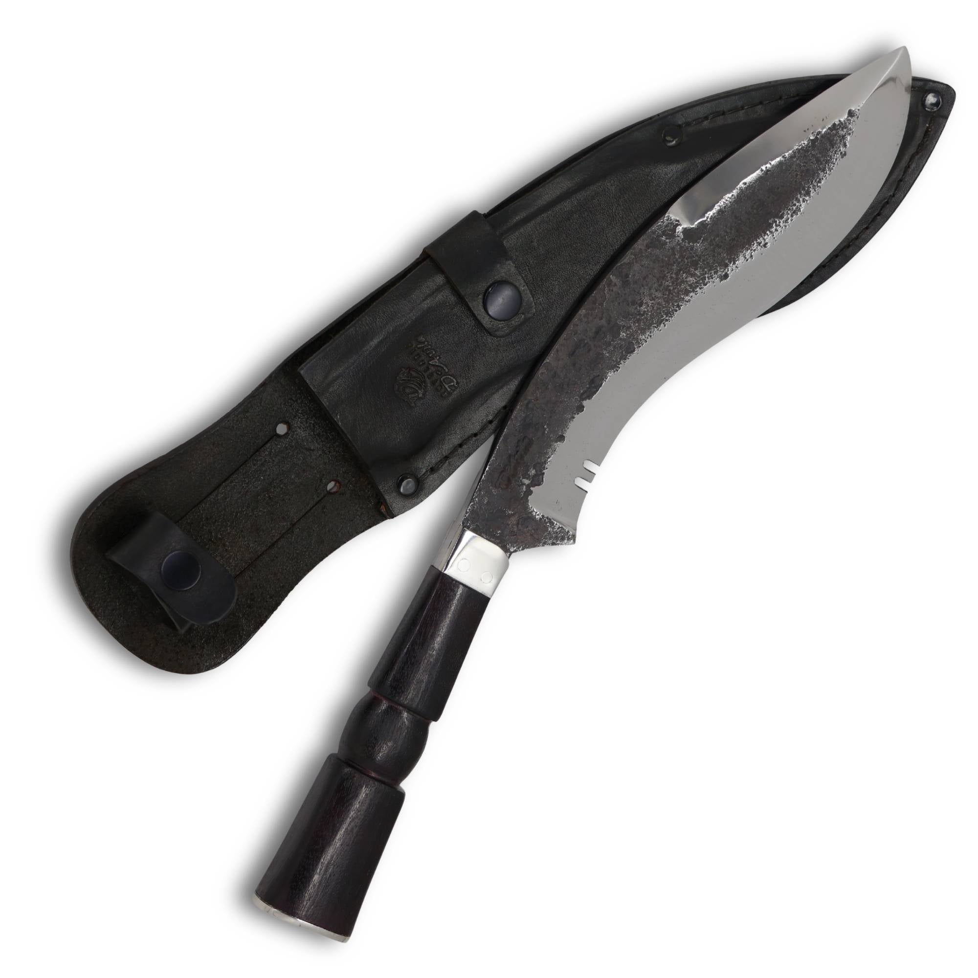 Faca Kukri 9" em Aço Carbono, Cabo Torneado em Madeira, BrutForj Polido
