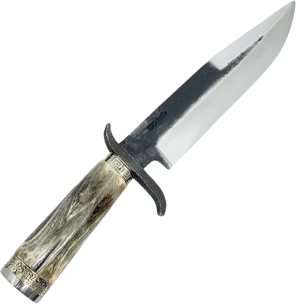 Faca Bowie 8" em aço carbono, cabo em osso, brutforj polido