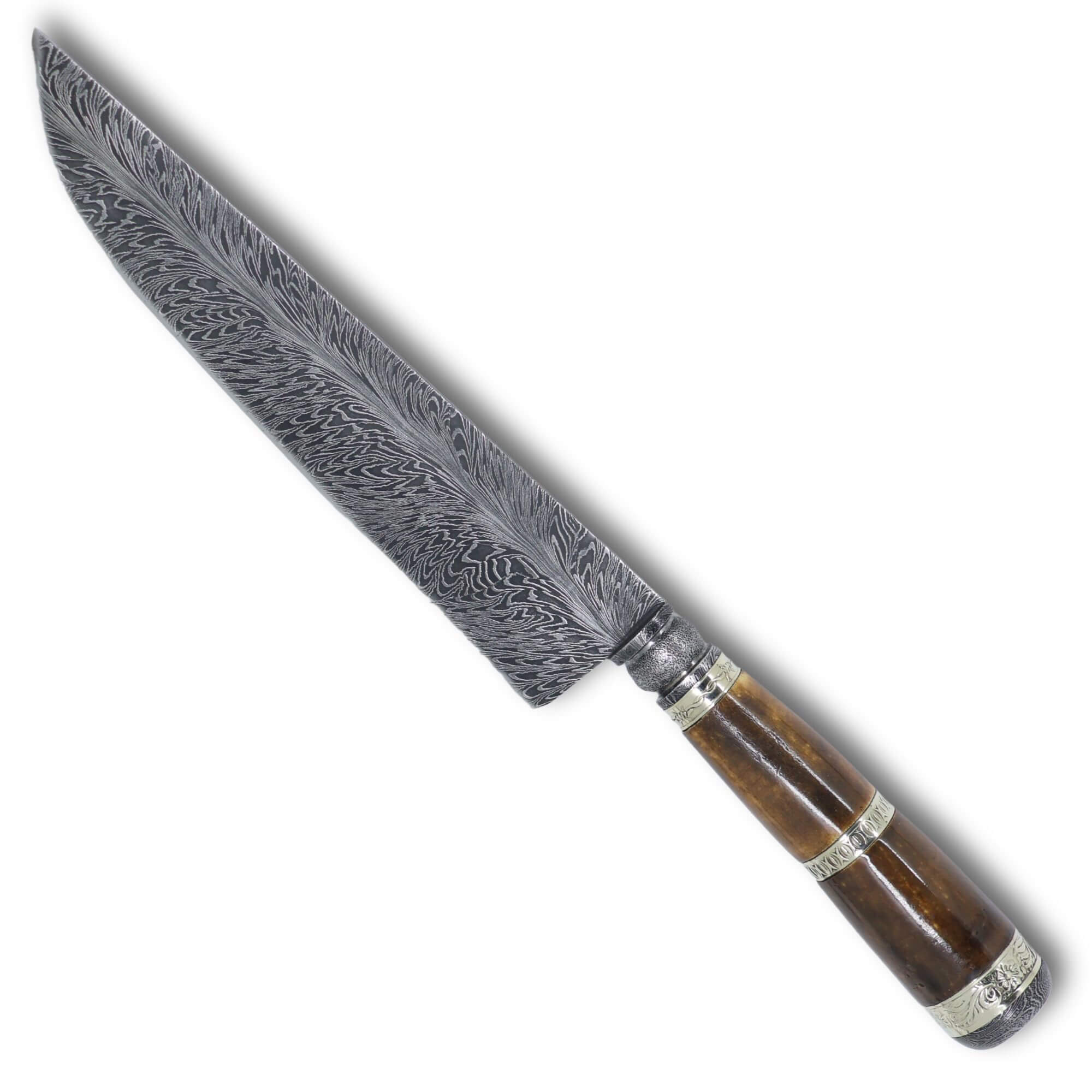Faca Churrasco Premium M. Cutelaria Prime 8" em Aço Damasco, Cabo em Osso Fossilizado com Anel