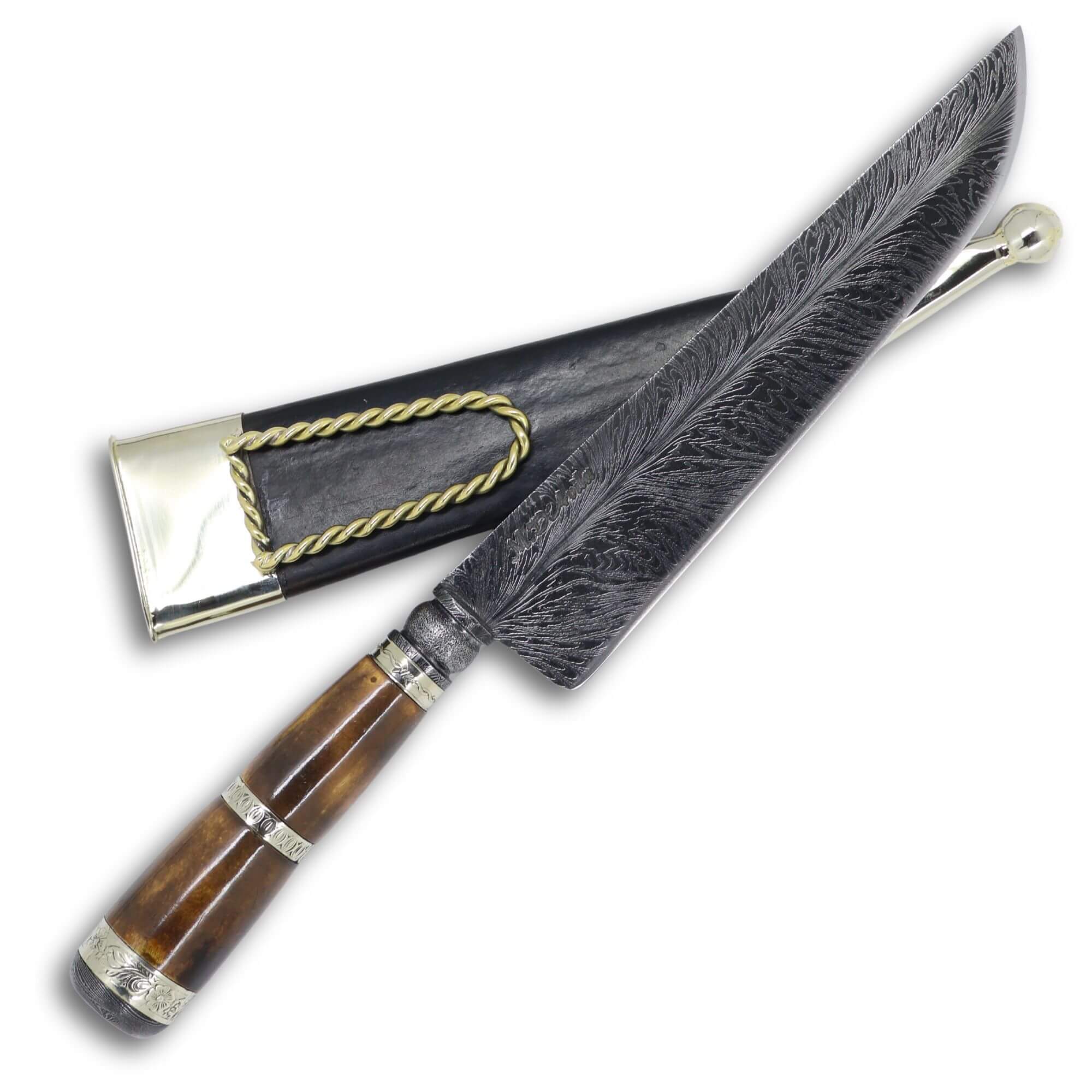 Faca Churrasco Premium M. Cutelaria Prime 8" em Aço Damasco, Cabo em Osso Fossilizado com Anel