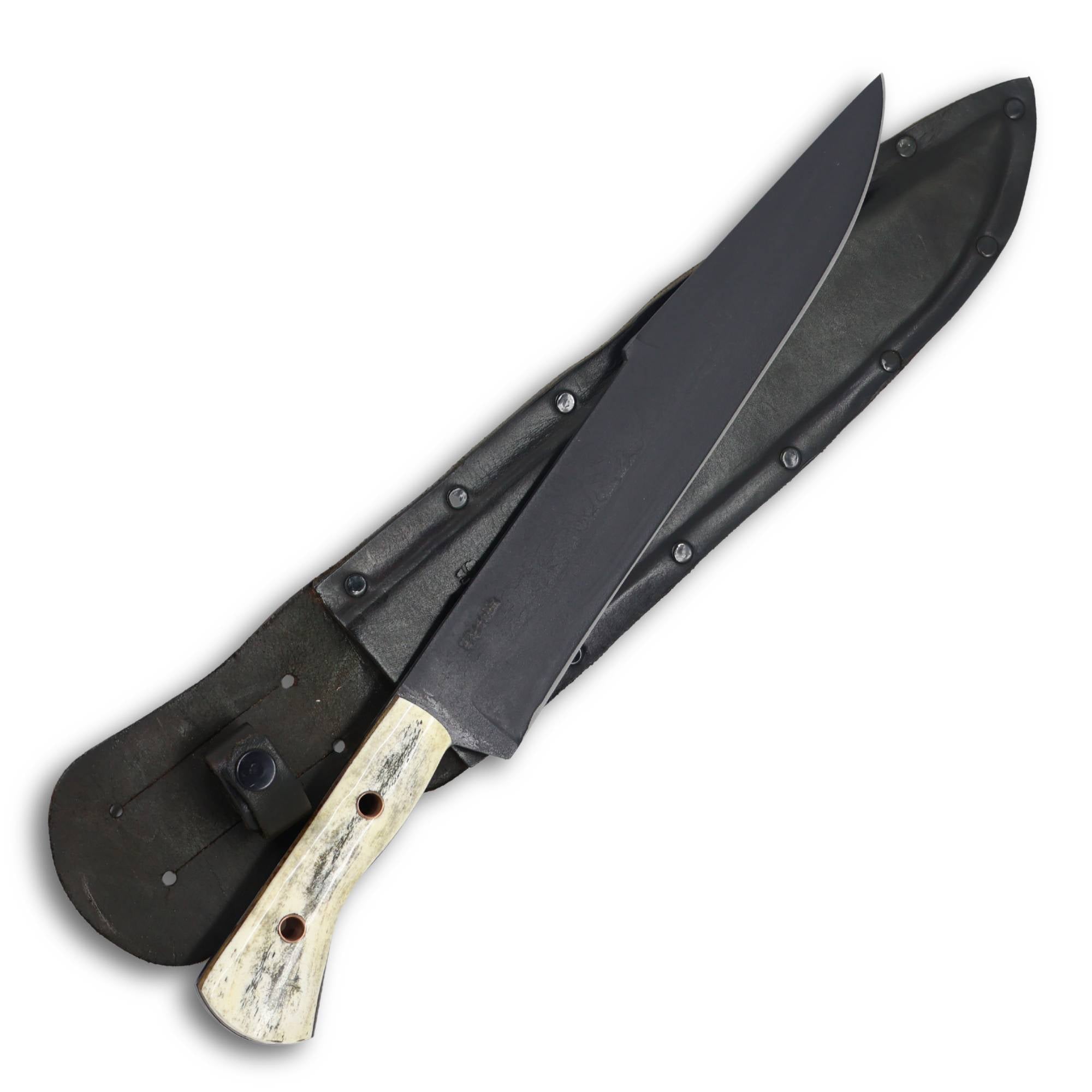 Facão Fighter 12" em aço carbono, cabo em osso, eletrostático