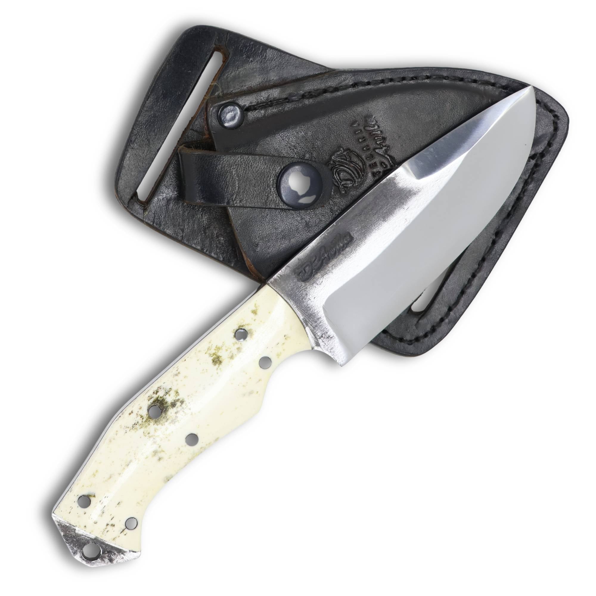 Faca EDC M 3" em Aço Carbono, Cabo em osso, Brutforj Polido, Bainha transversal