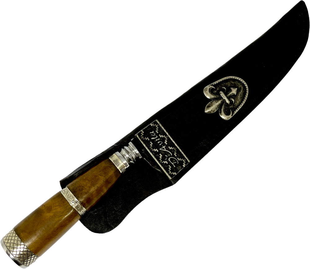 Faca Churrasco Torneada 8" em aço carbono, cabo em madeira com anel no meio, brutforj polido