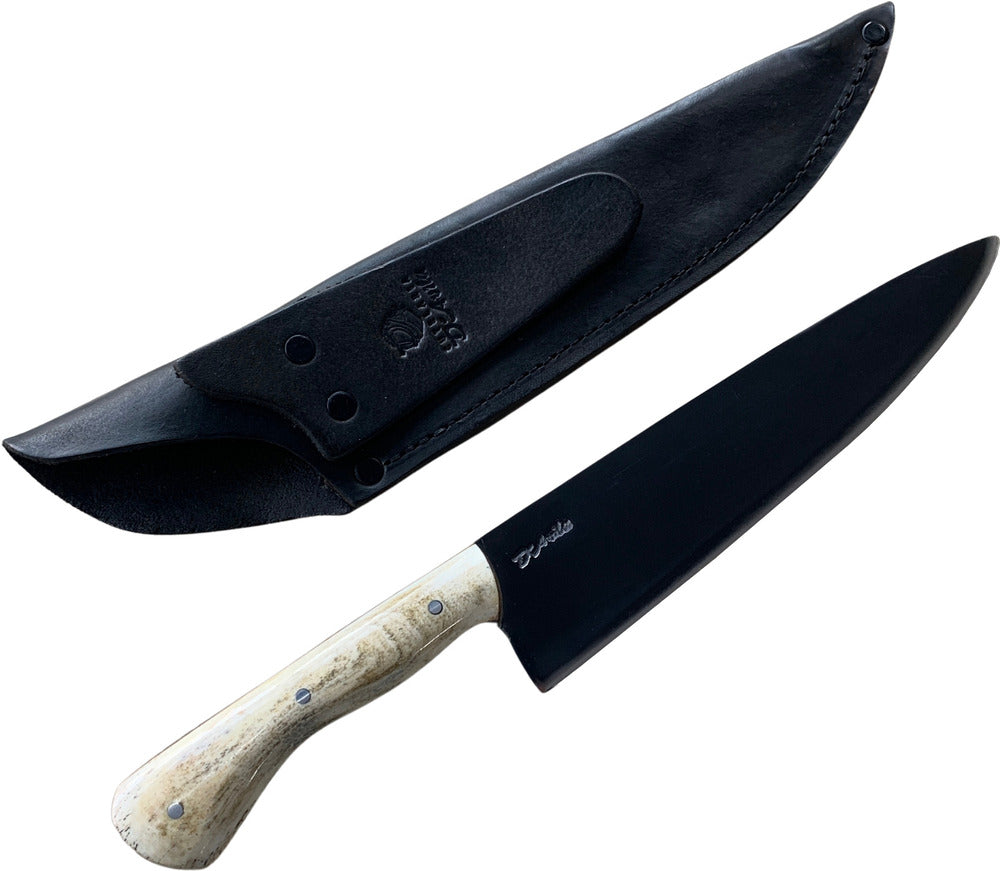 Faca Chefe 8'' em aço carbono, cabo em osso, fosfatizado