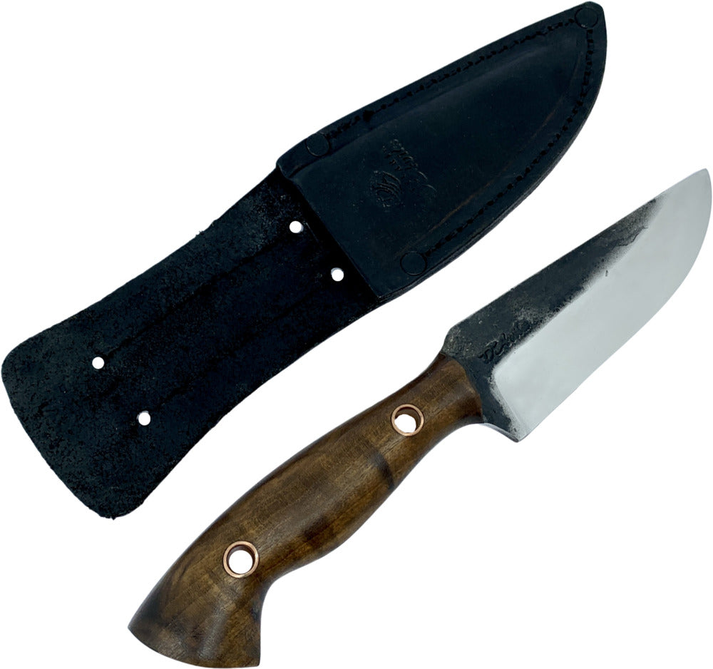 Faca Hunter 4" em aço carbono, cabo em madeira, lâmina brut forj.