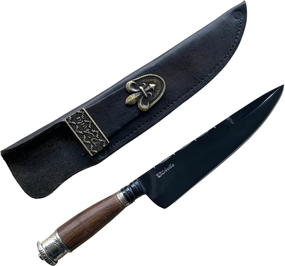 Faca Churrasco Torneada Especial 8" em aço carbono, cabo em madeira, fosfatizado