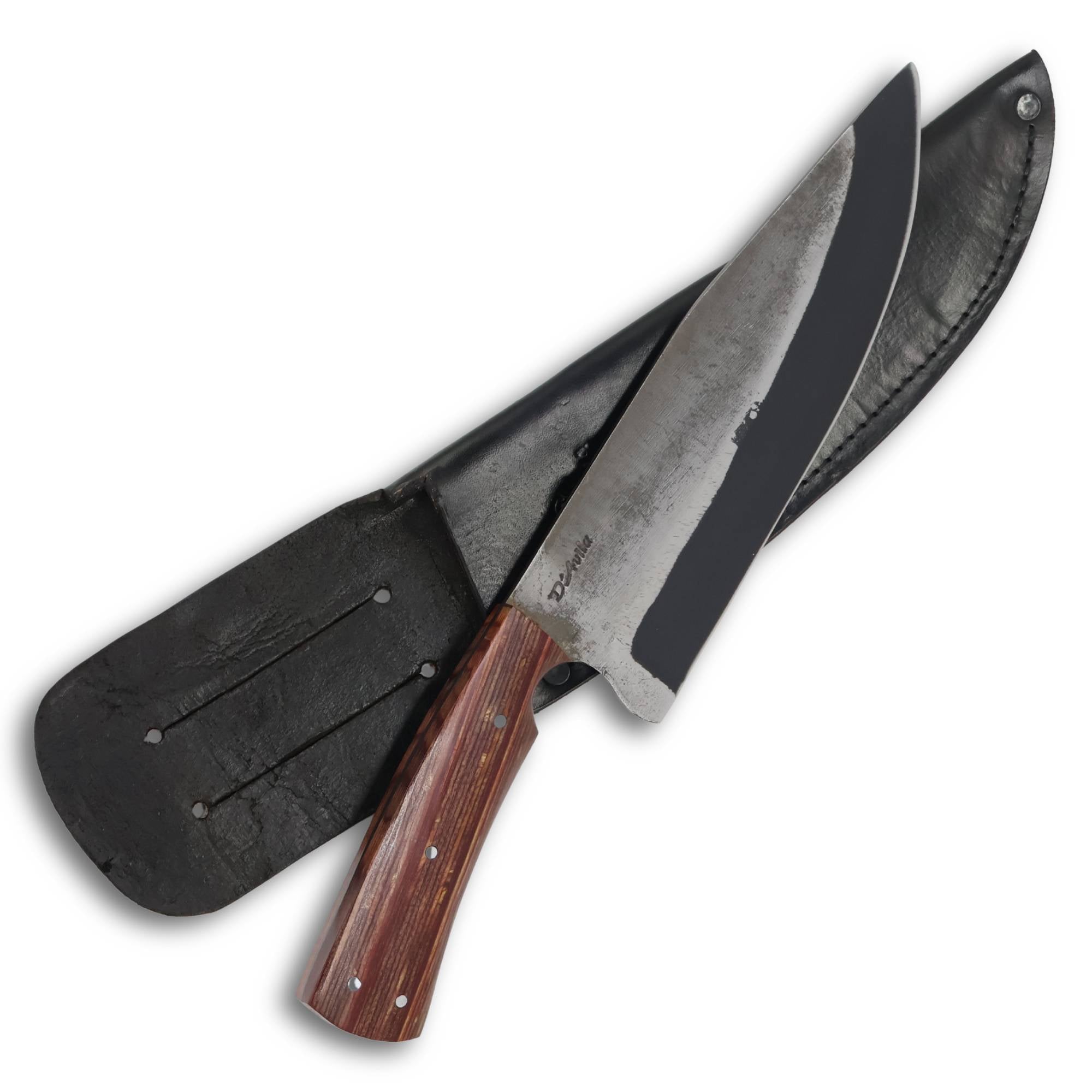 Faca Big Chef 8'' em aço carbono, cabo em madeira estabilizada, brutforj fosfatizado