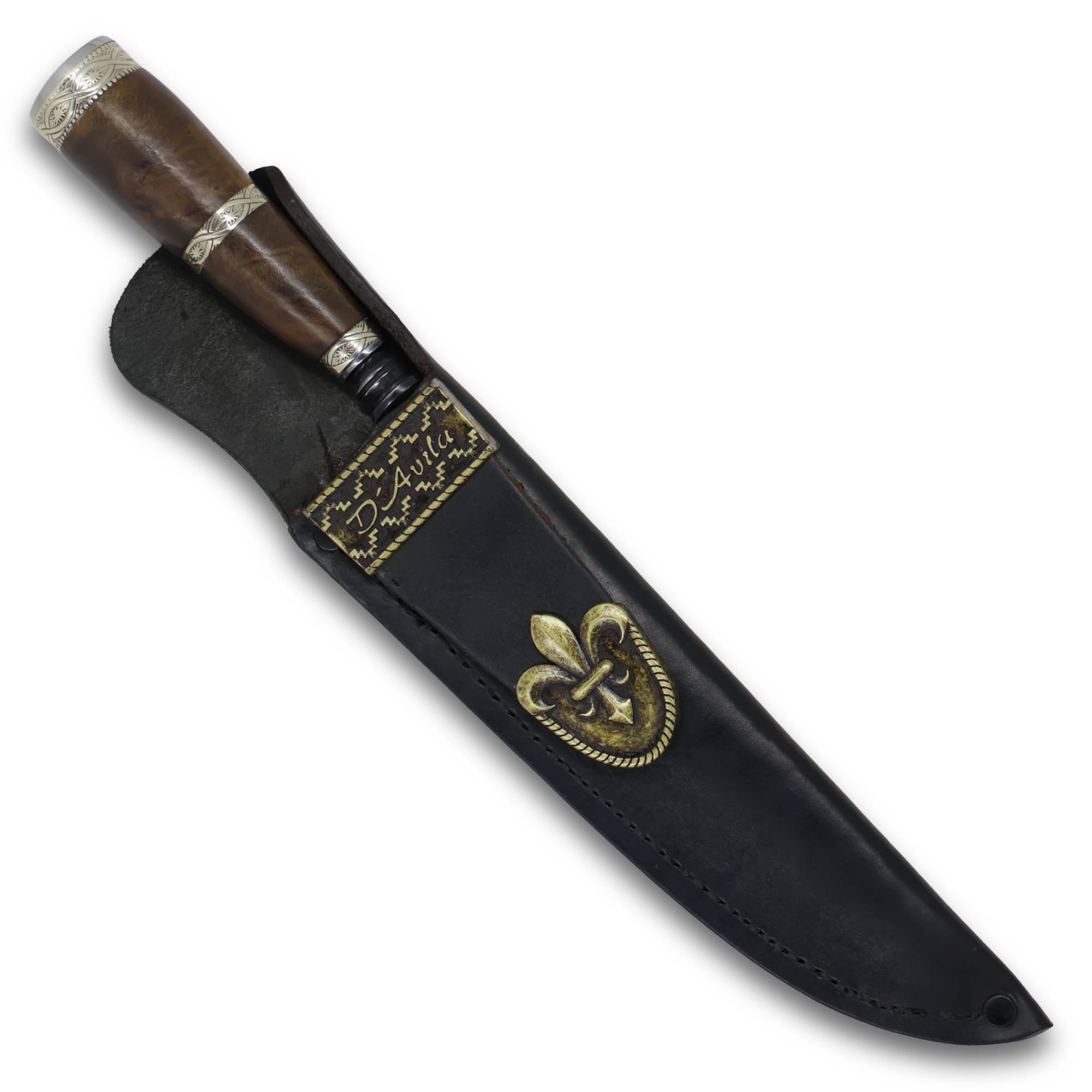 Faca Churrasco Torneada 8" em aço carbono, cabo em madeira com anel, brutforjfosfatizado