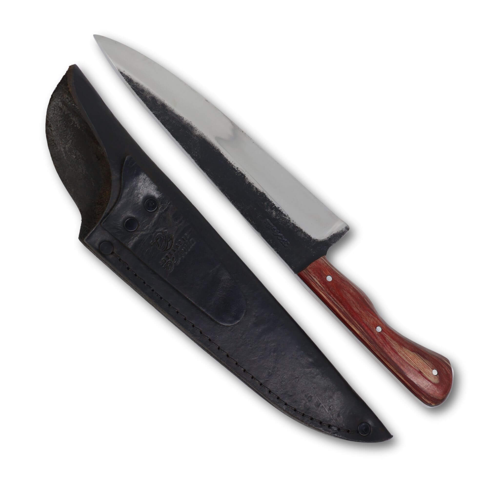 Faca Chefe 8'' em aço carbono, cabo em madeira estabilizada, brutforj polido