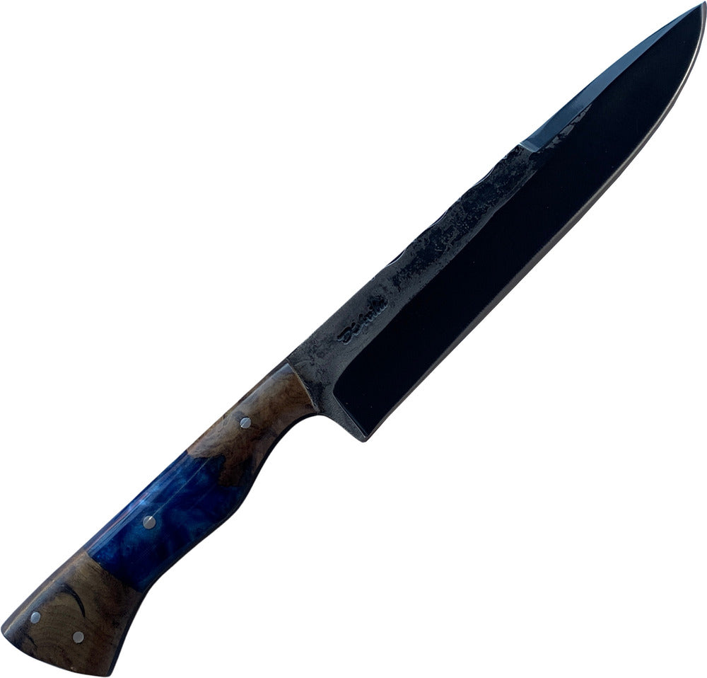 Faca Churrasco Cutelaria Prime 8" em aço carbono, cabo hibrido em madeira e resina azul, brutforj fosfatizado