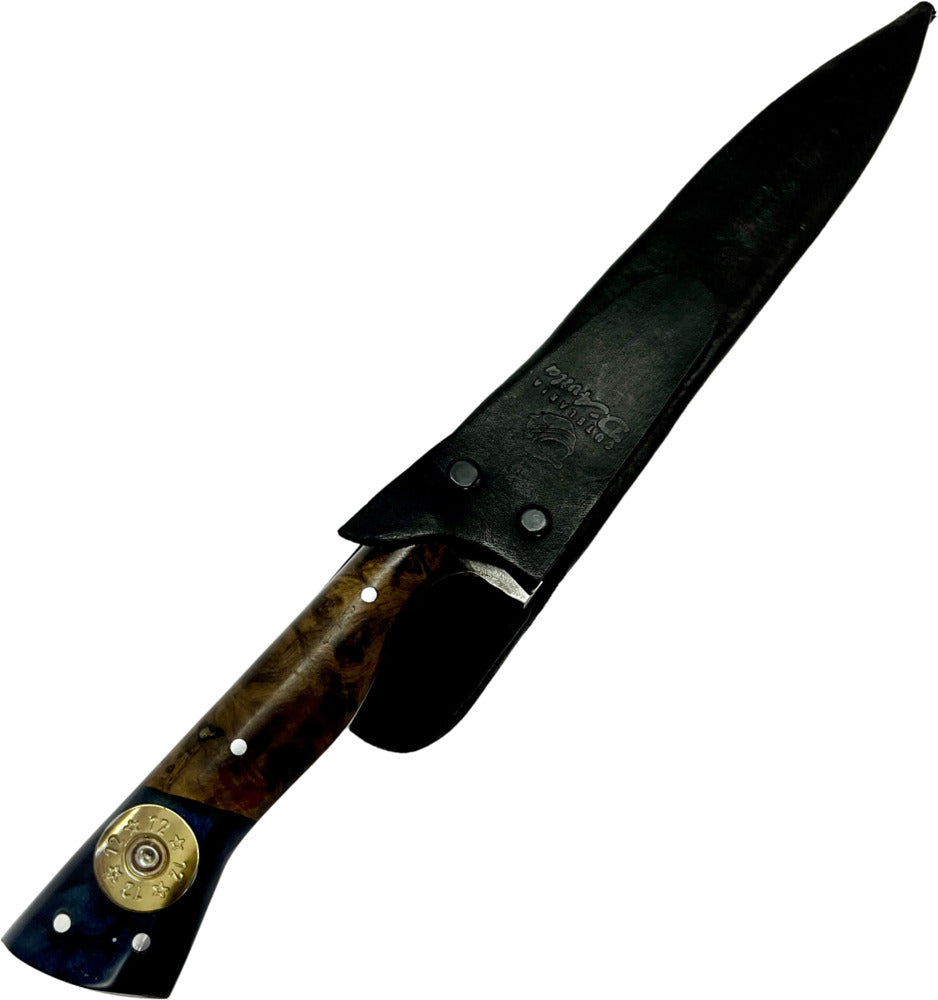 Faca Churrasco Cutelaria Prime 8" em aço inox, cabo híbrido em madeira e resina azul com cápsula de 12, brutforj polido