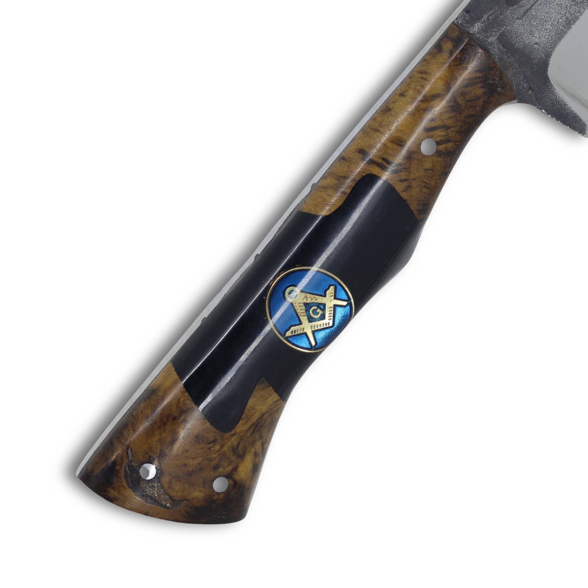 Faca Churrasco Cutelaria Prime 8" em Aço Inox, Cabo Híbrido em Madeira e Resina com Símbolo Maçom, BrutForj Polido