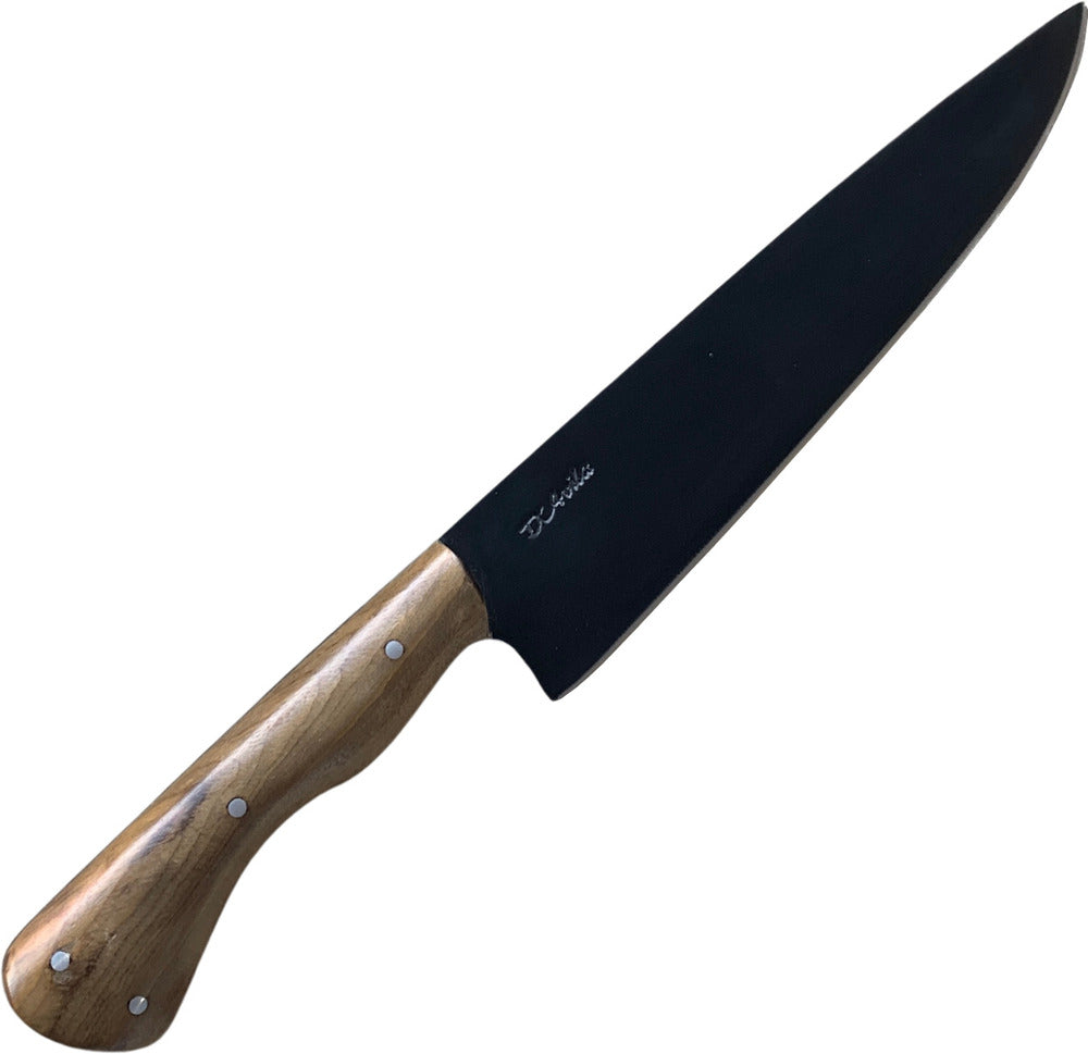 Faca Chefe 8'' em aço carbono, cabo em madeira, fosfatizado