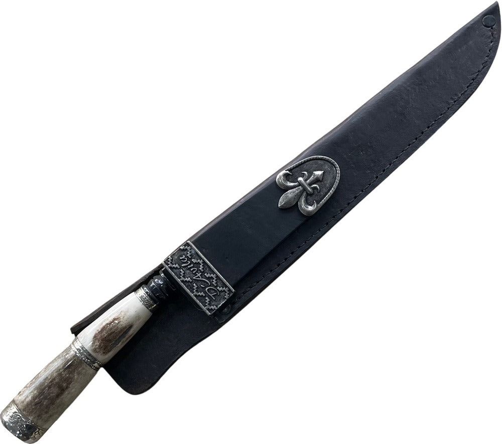 Faca Churrasco torneada 10'' em Aço Carbono, em Osso Fossilizado, com Anel, BrutForj Fosfatizado
