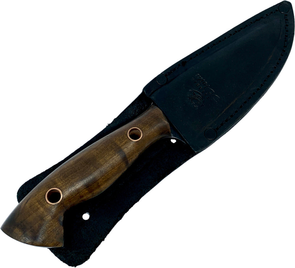 Faca Hunter 4" em aço carbono, cabo em madeira, lâmina brut forj.