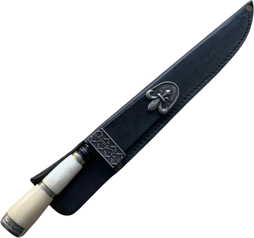 Faca Churrasco torneada 10", Aço Carbono, Cabo em Osso com Anel, BrutForj Fosfatizado