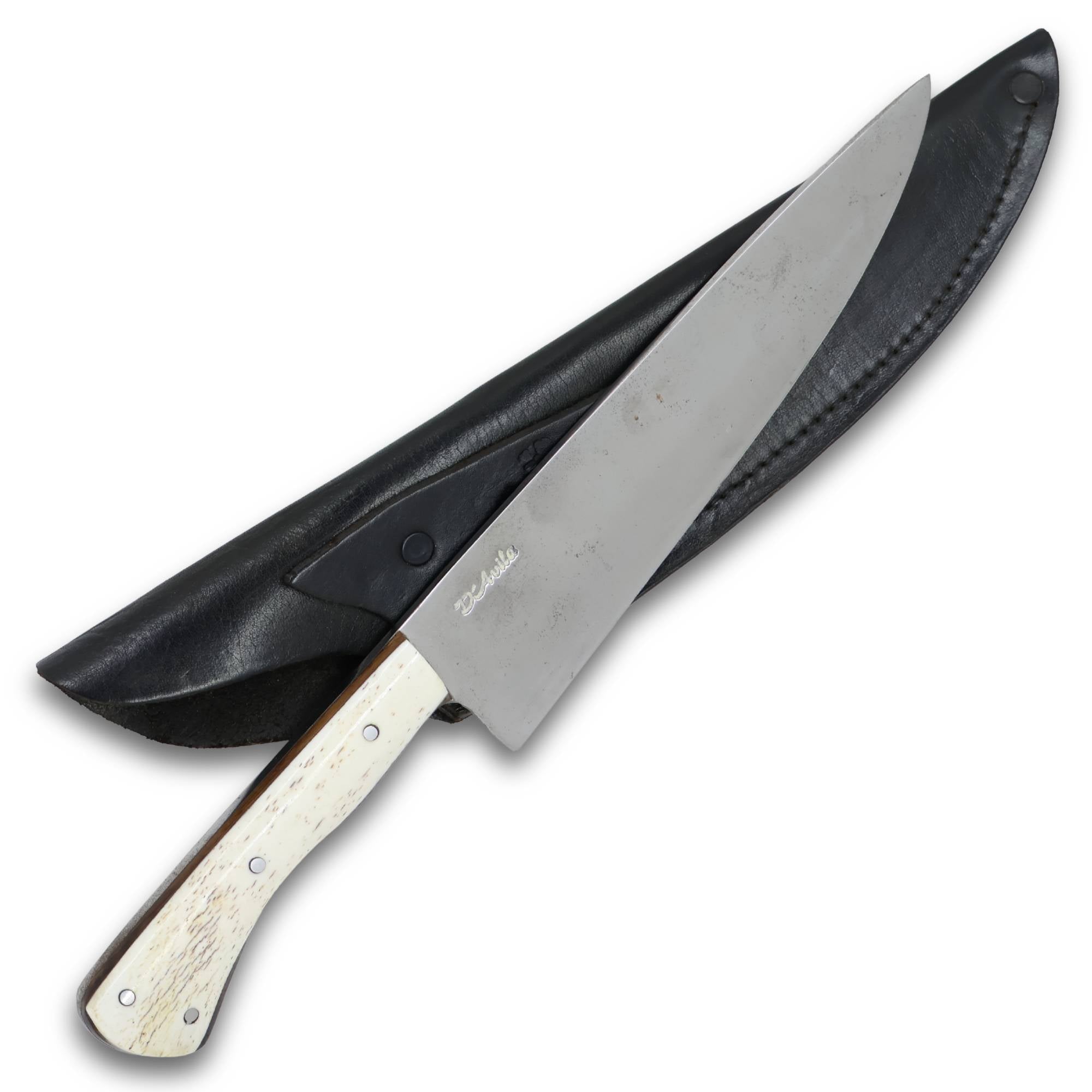 Faca Chefe 8" em aço carbono, cabo em osso fossilizado, polido