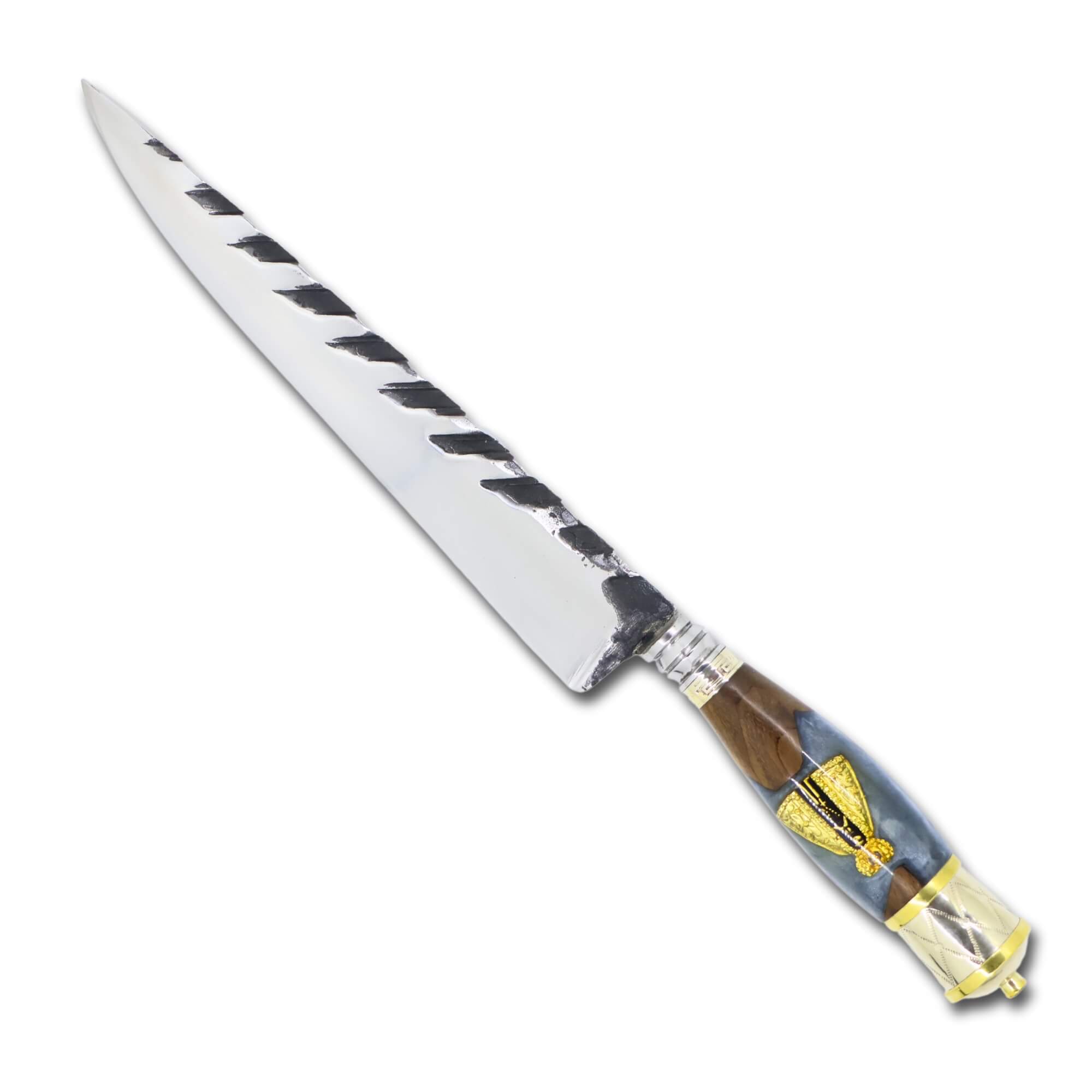Faca Churrasco Torneada Especial 8" em aço carbono, cabo híbrido com Nossa Senhora, tratorado polido