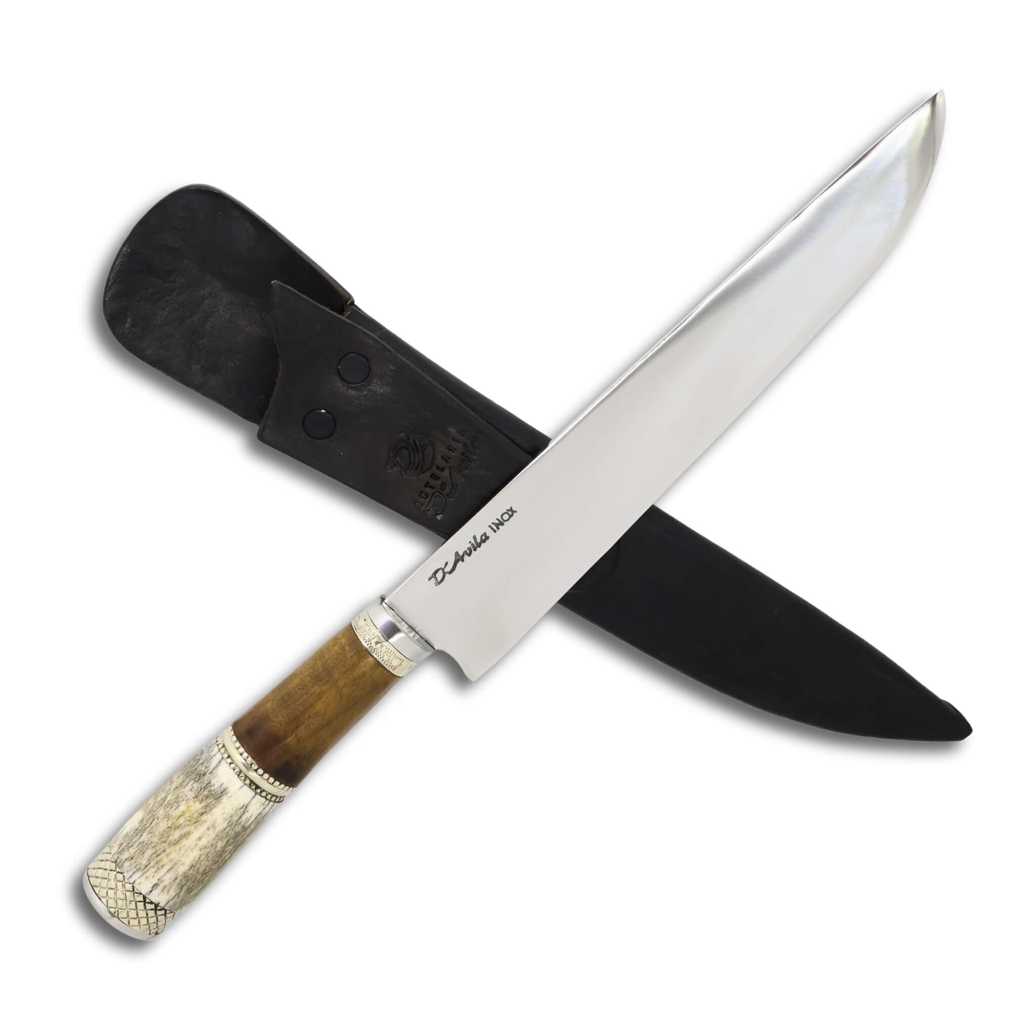 Faca Tradicional Gaúcha Torneada 8'' em aço Inox, cabo em Osso e Madeira, polido