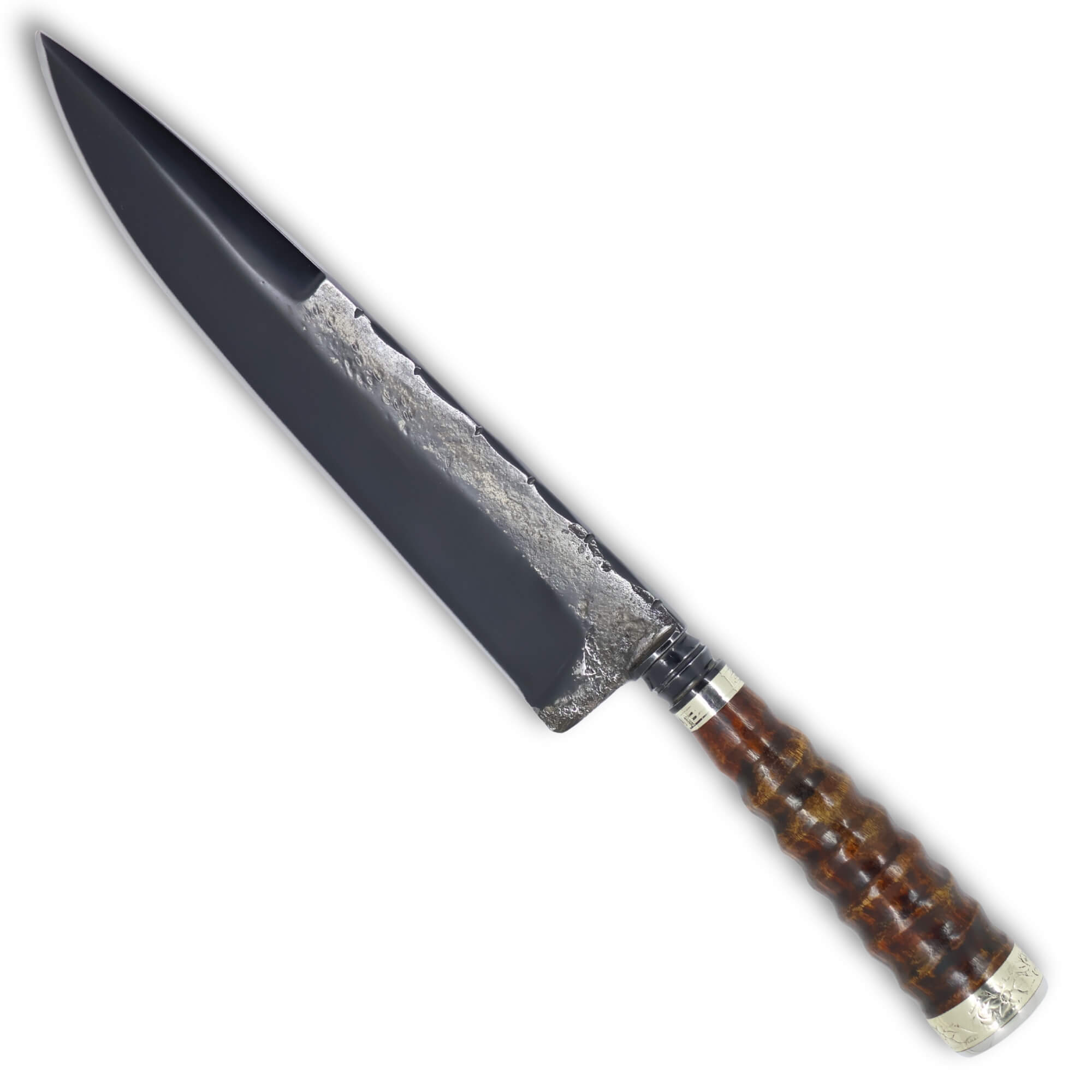 Faca Churrasco Torneada de 8'' em Aço Carbono, Cabo em Madeira, BrutForj Fosfatizado