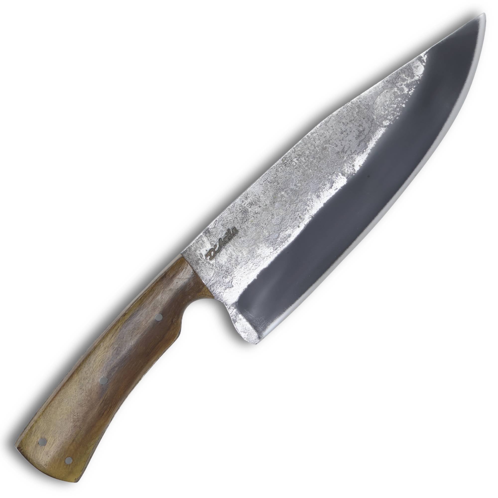 Faca Big Chef 8'' em aço carbono, cabo em madeira, brutforj fosfatizado
