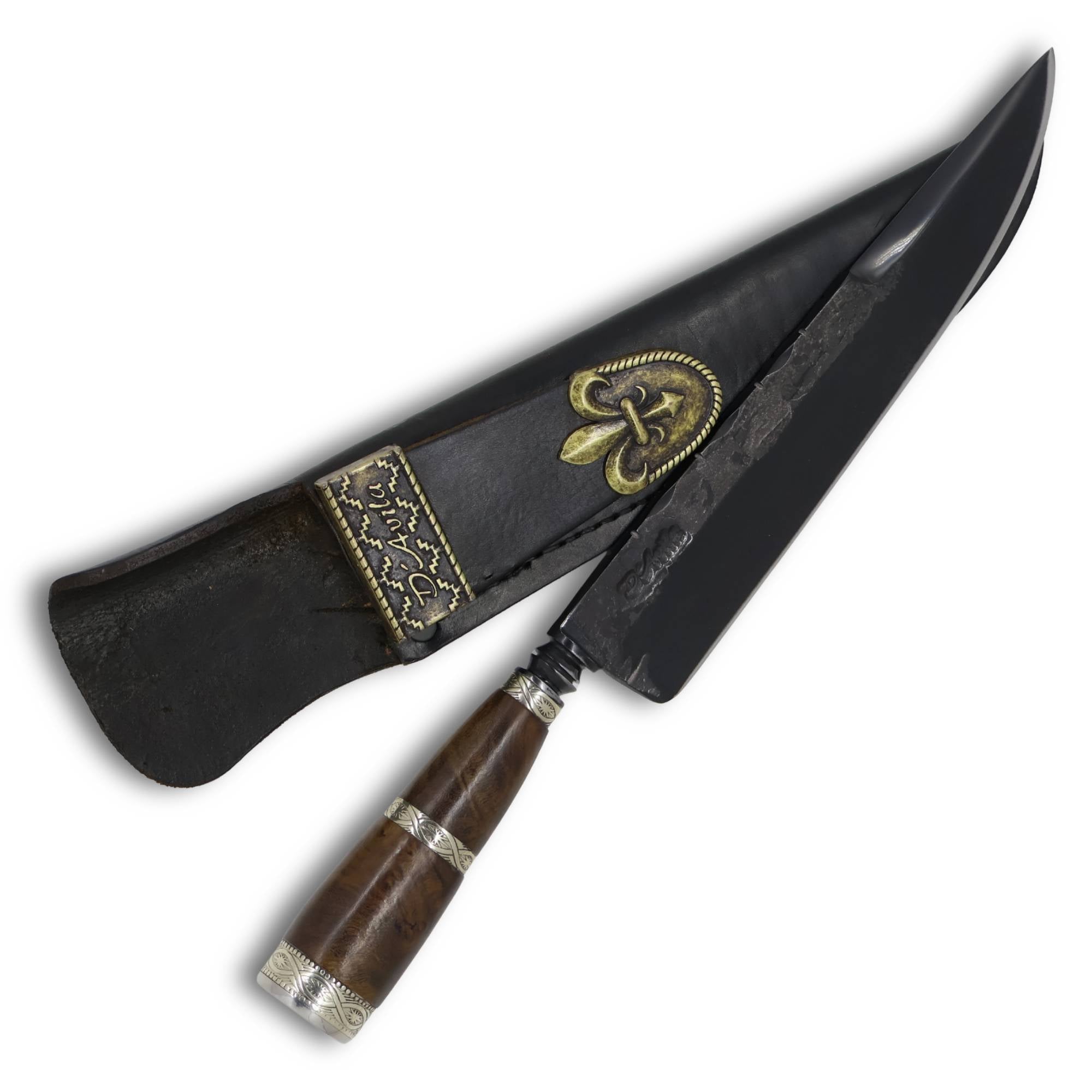 Faca Churrasco Torneada 8" em aço carbono, cabo em madeira com anel, brutforjfosfatizado
