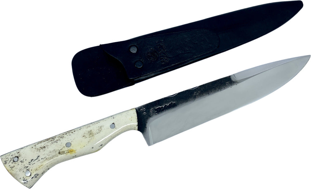 Faca Churrasco Cutelaria Prime 8" em aço carbono, cabo em osso fossilizado, brutforj polido