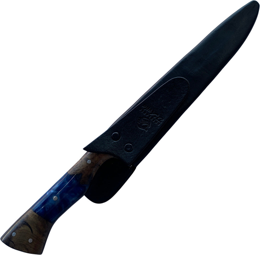 Faca Churrasco Cutelaria Prime 8" em aço carbono, cabo hibrido em madeira e resina azul, brutforj fosfatizado