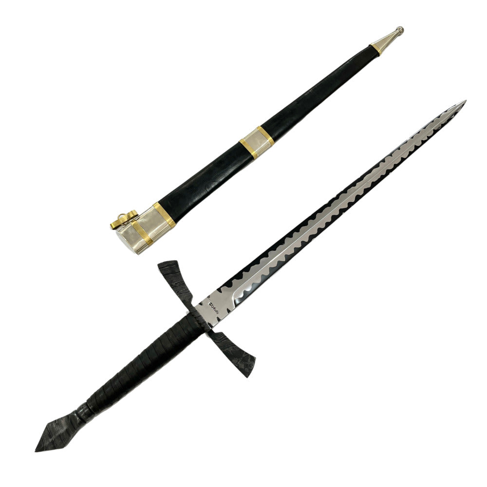Espada Templária integral 24"Forjada em aço San Mai, com guarda em aço damasco.