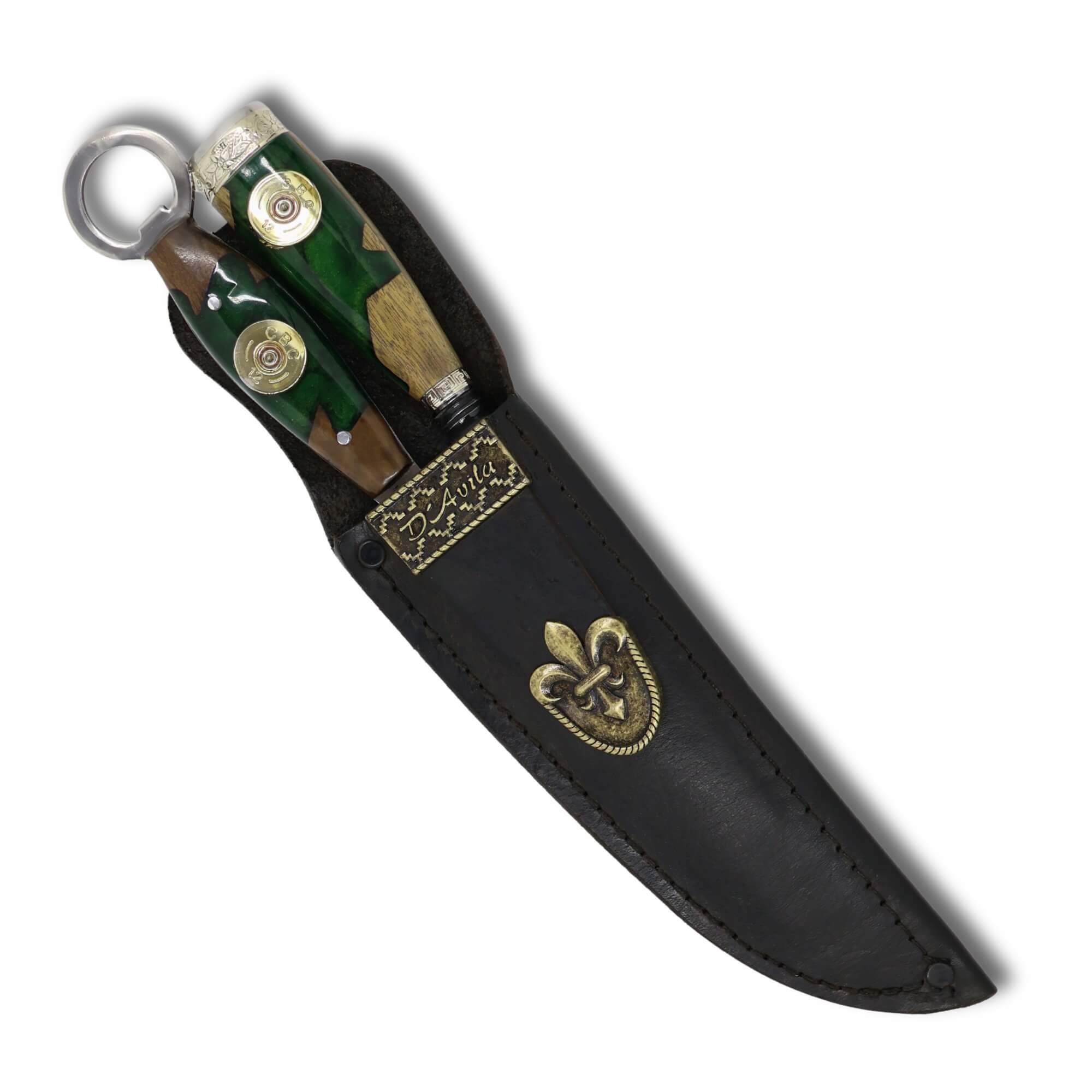 Conjunto Garfo Trinchante P e Faca Churrasco Torneada 8" em aço carbono Tratorado Fosfatizado, cabo híbrido.