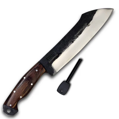 Faca Sampaio 8'' em Aço Inox, Cabo em Madeira com Pederneira, BrutPolida