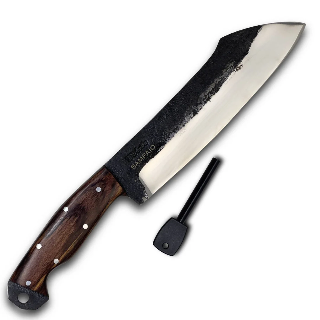 Faca Sampaio 8'' em Aço Inox, Cabo em Madeira com Pederneira, BrutPolida