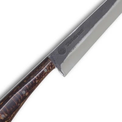 Faca Florão 8'' em aço inox, cabo em madeira, brutforj polido